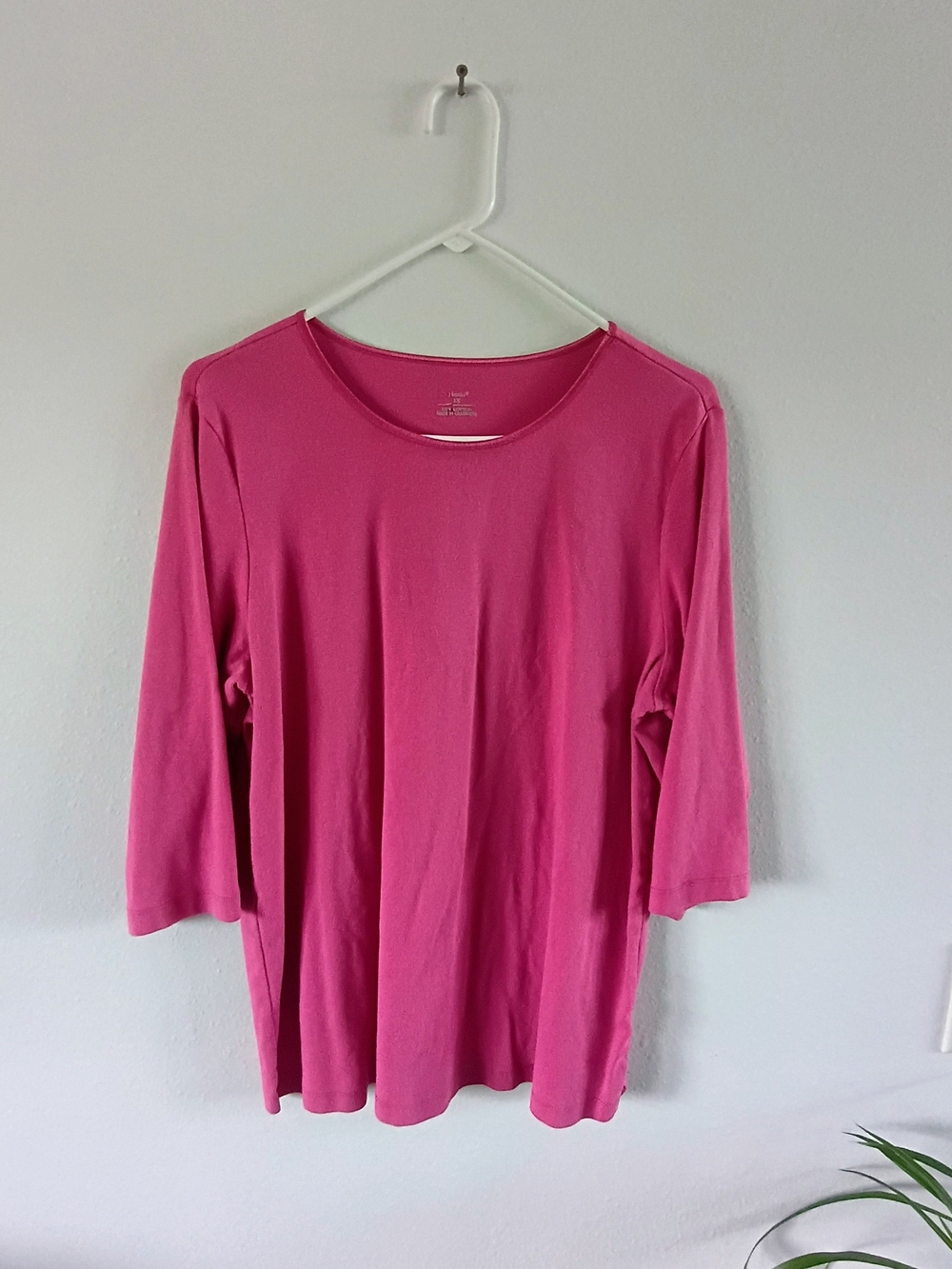 Just My Size 1X Pink 100% Cotton 3/4 Sleeve Scoop Neck Knit T Shirt Womens